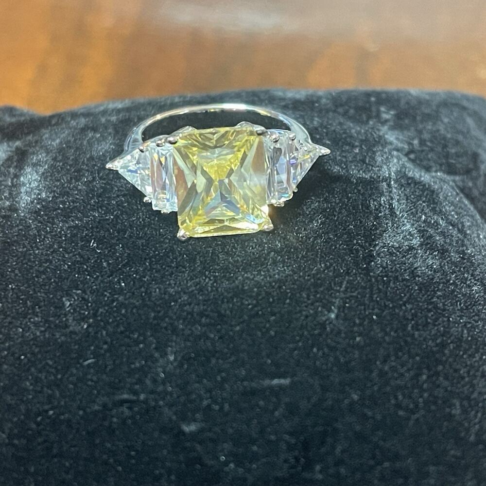 ADI Sterling CZ Radiant Cut With Baguette And Triangle Accents Ring Size 5.5